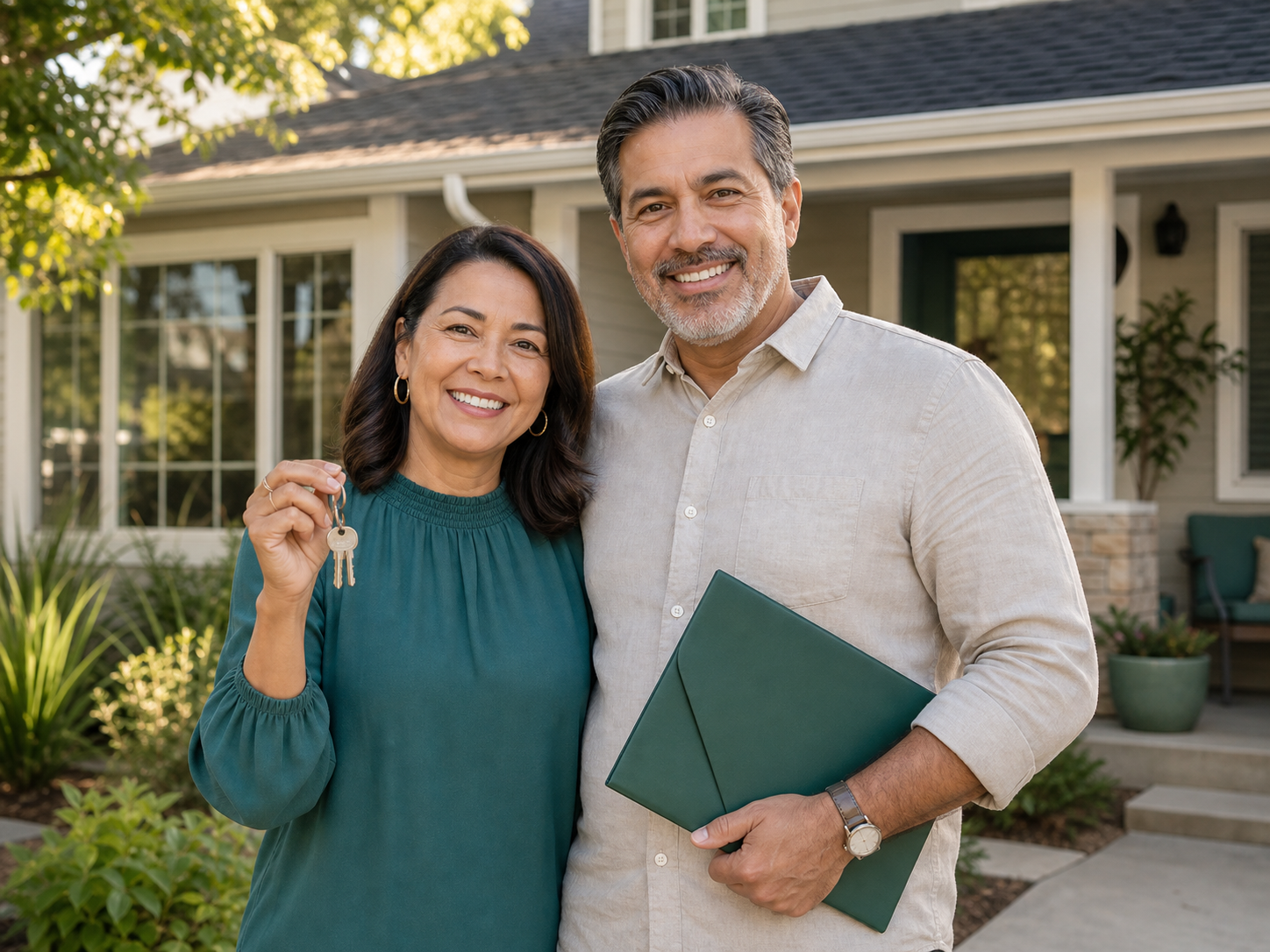 Homeowners standing outside their principal residence
