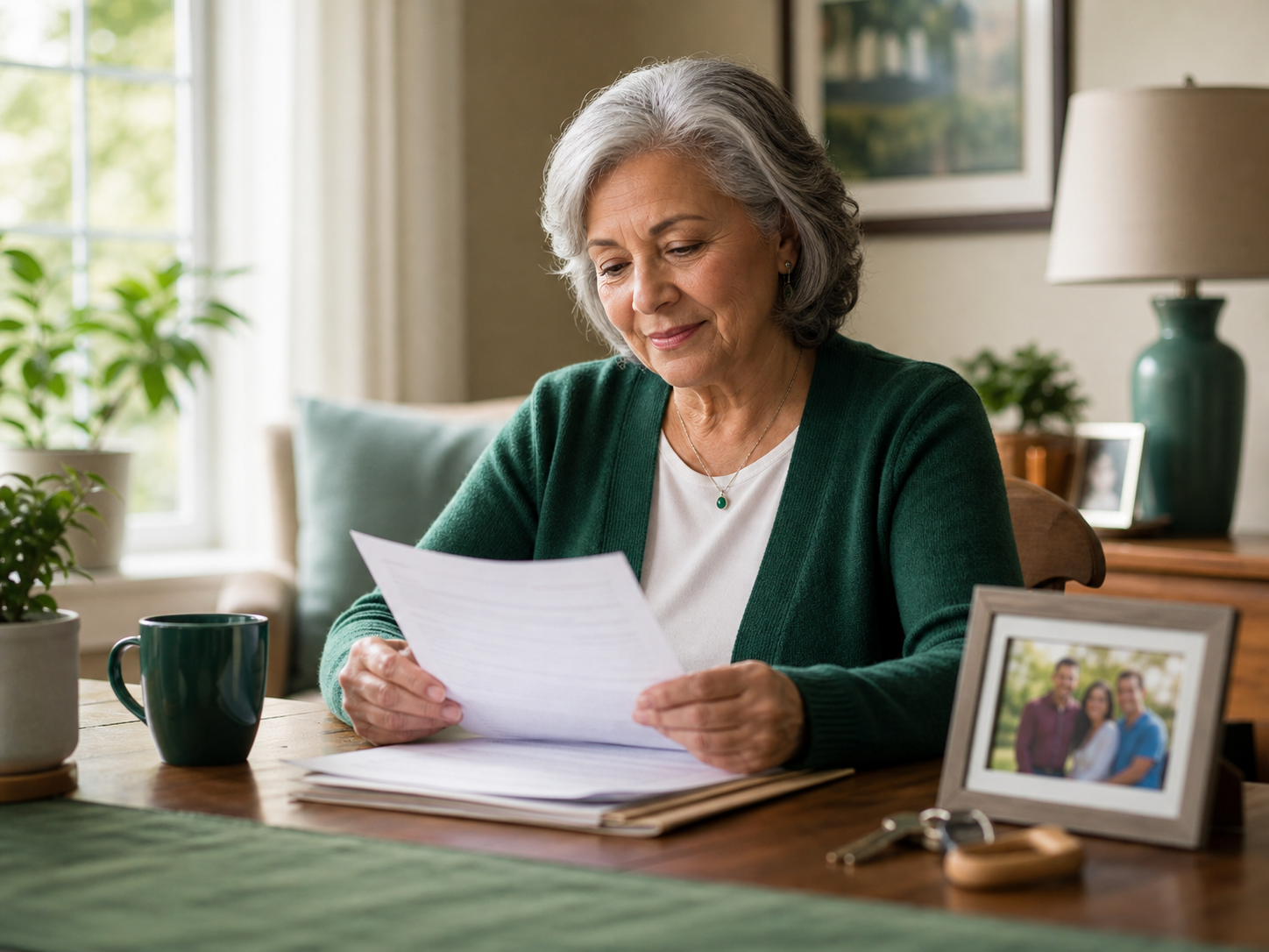 Mature homeowner reviewing property documents at home