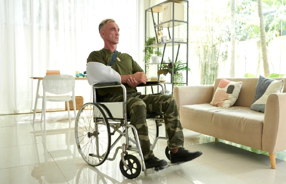 Veteran in a wheelchair at home